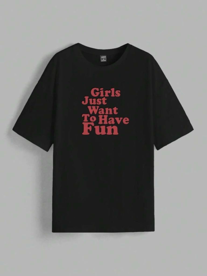 Baskılı Oversize T-shirt - Siyah