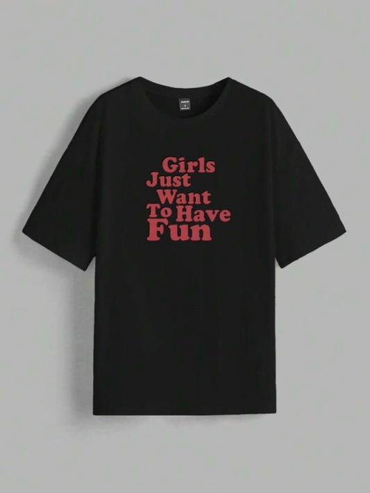 Baskılı Oversize T-shirt - Siyah