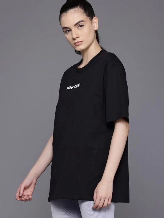Baskılı Oversize T-shirt - Siyah