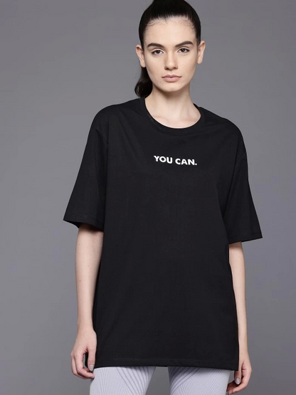 Baskılı Oversize T-shirt - Siyah