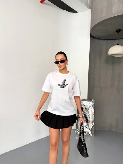 Kısa Kol Baskılı T-shirt - Beyaz