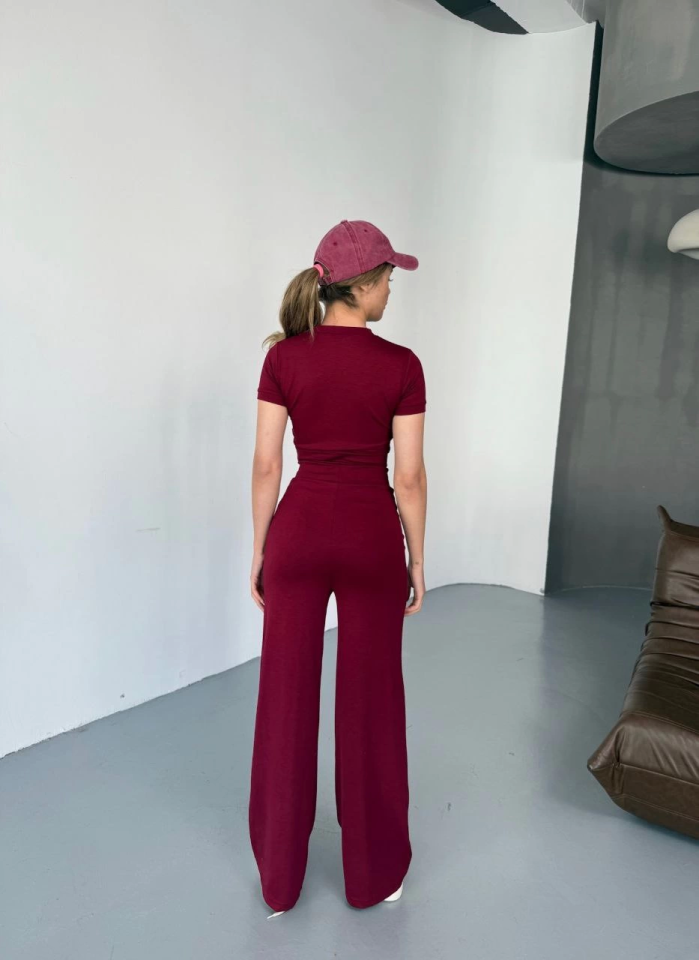 Osy Modal Yumuşak Dokulu Kumaş Nakış Işlemeli Rahat Bol Paça Eşofman Pantalon - Bordo