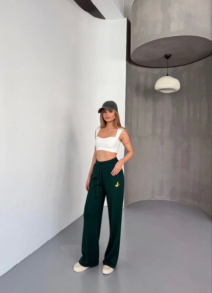 Osy Modal Yumuşak Dokulu Kumaş Nakış Işlemeli Rahat Bol Paça Eşofman Pantalon - Siyah