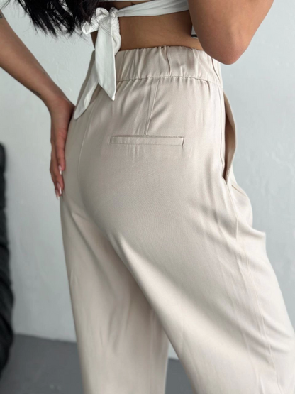 Yüksel Bel Rahat Paça Pantalon - Kırık Beyaz