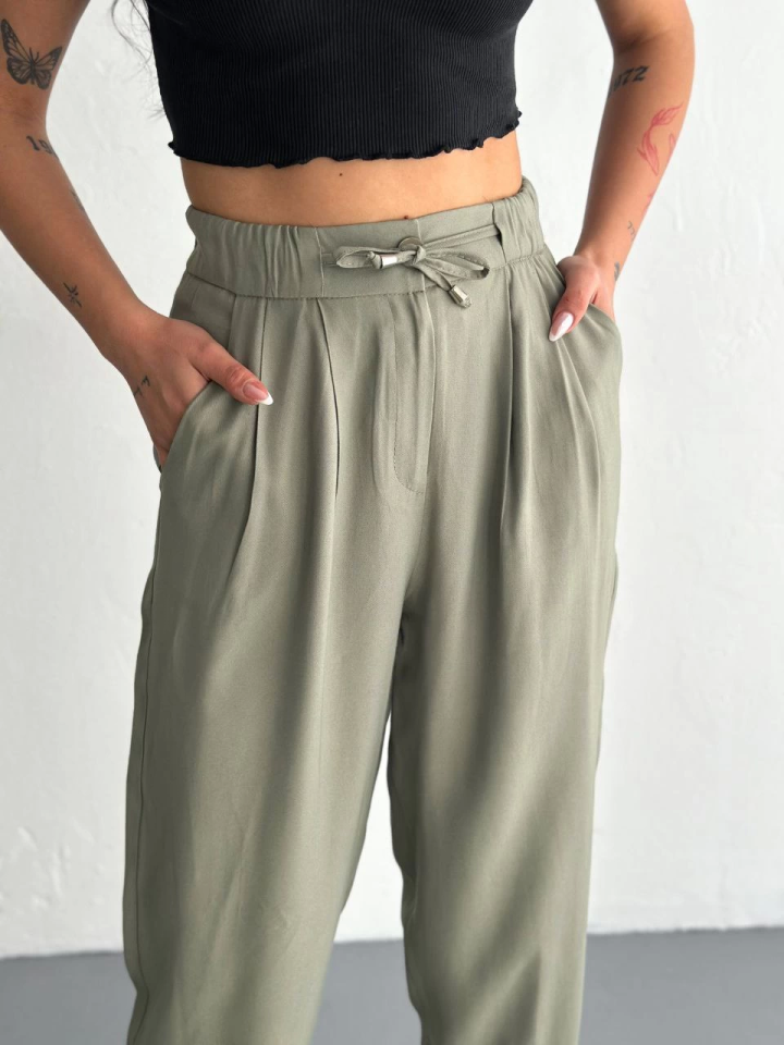 Yüksel Bel Rahat Paça Pantalon - Su Yeşili