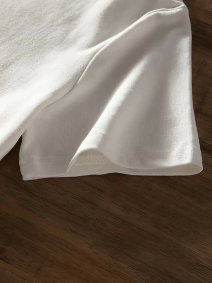 Baskılı Oversize Bisiklet Yaka T-shirt - Beyaz