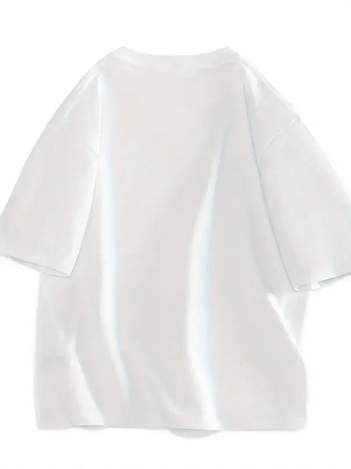 Baskılı Oversize Bisiklet Yaka T-shirt - Beyaz