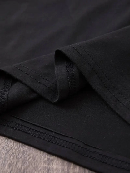 Baskılı Oversize Bisiklet Yaka T-shirt - Siyah