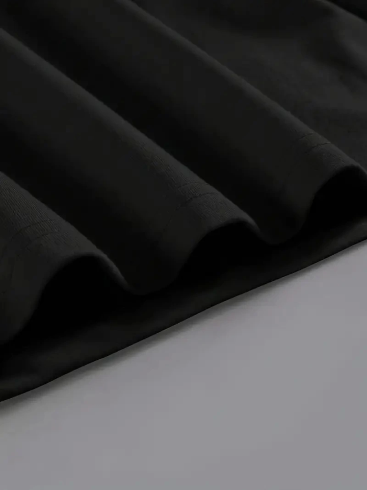 Baskılı Oversize Bisiklet Yaka T-shirt - Siyah