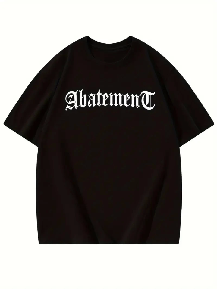 Baskılı Oversize Bisiklet Yaka T-shirt - Siyah