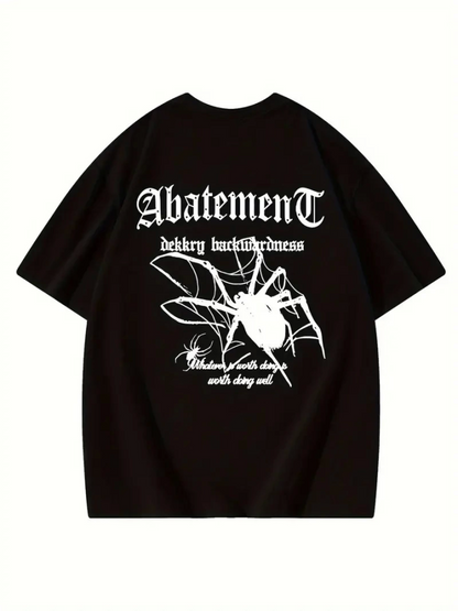 Baskılı Oversize Bisiklet Yaka T-shirt - Siyah