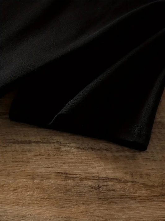 Baskılı Oversize Bisiklet Yaka T-shirt - Siyah