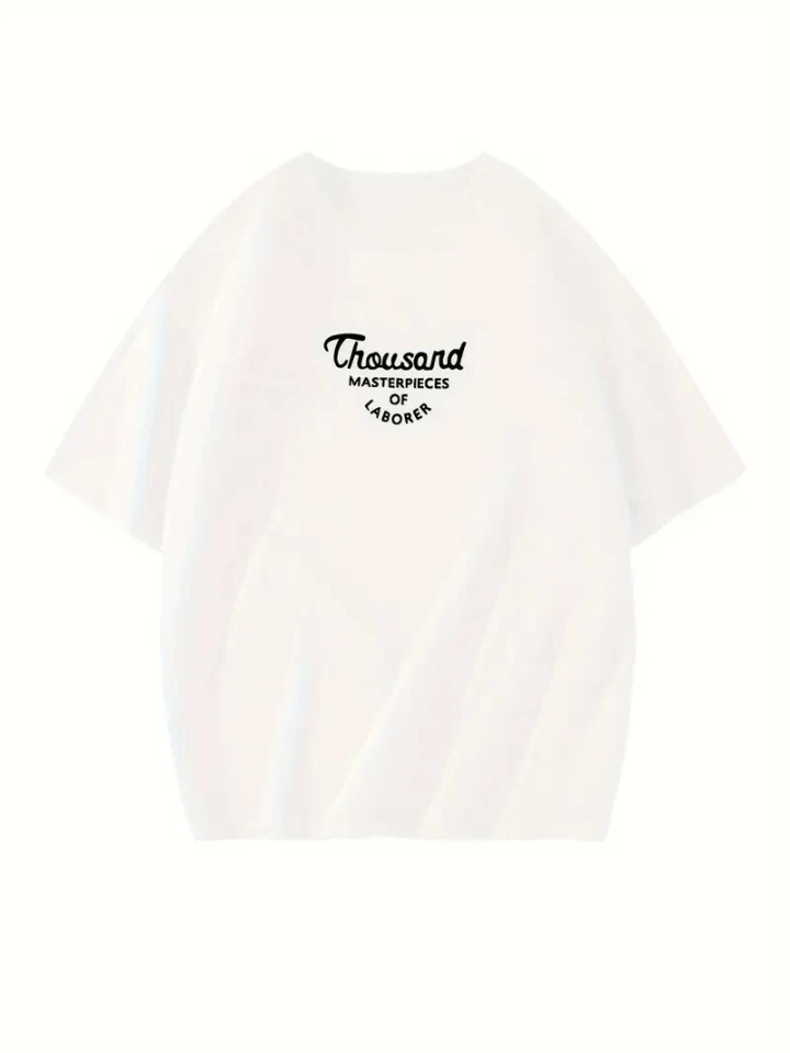 Thousand Baskılı Oversize Bisiklet Yaka T-shirt - Beyaz