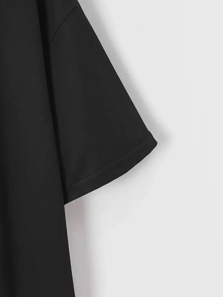 New York Baskılı Oversize Bisiklet Yaka T-shirt - Siyah