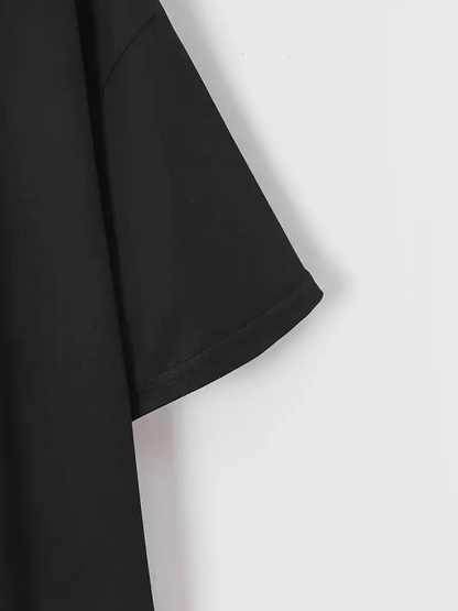 New York Baskılı Oversize Bisiklet Yaka T-shirt - Siyah