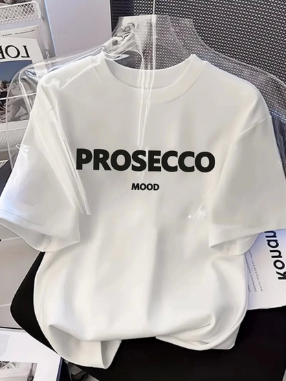 Baskılı Oversize Bisiklet Yaka T-shirt - Beyaz