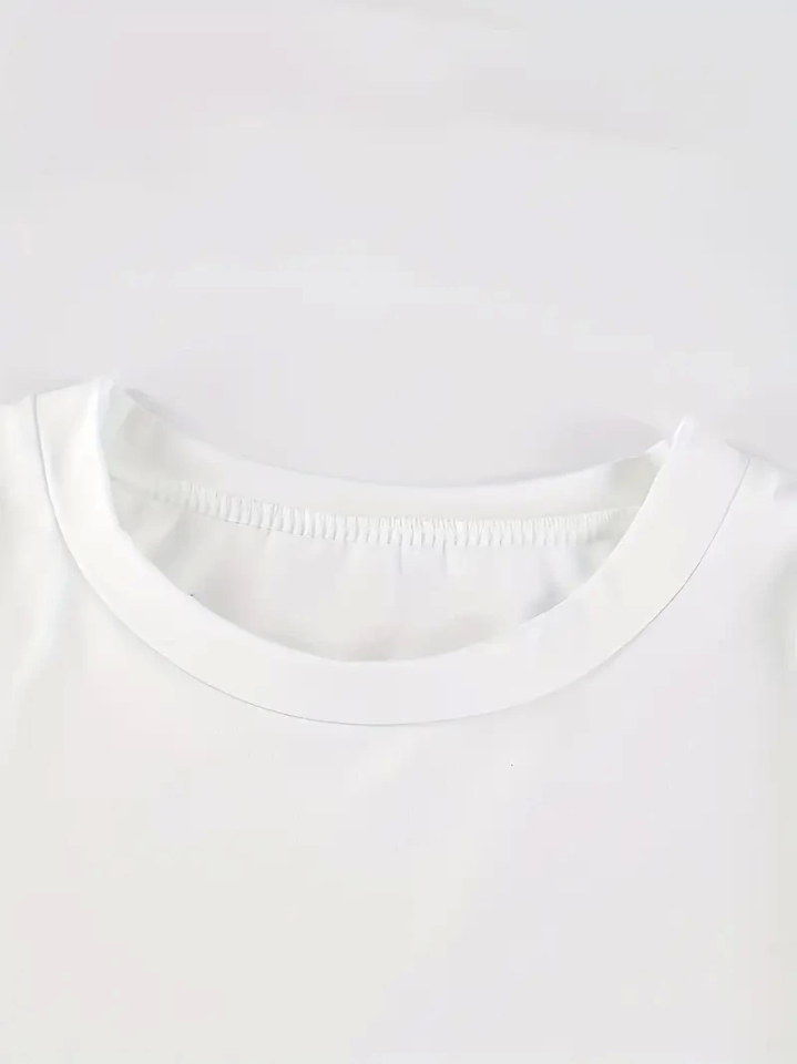 Baskılı Oversize Bisiklet Yaka T-shirt - Beyaz