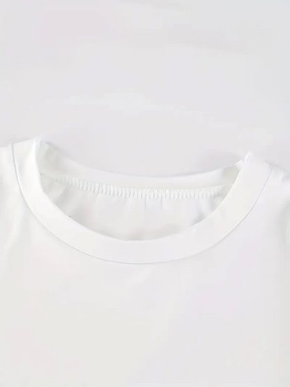 Baskılı Oversize Bisiklet Yaka T-shirt - Beyaz