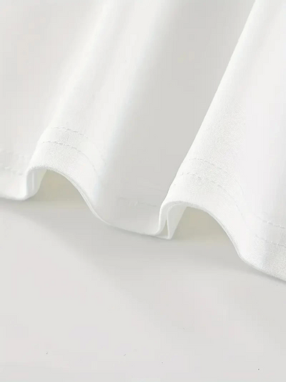 Baskılı Oversize Bisiklet Yaka T-shirt - Beyaz