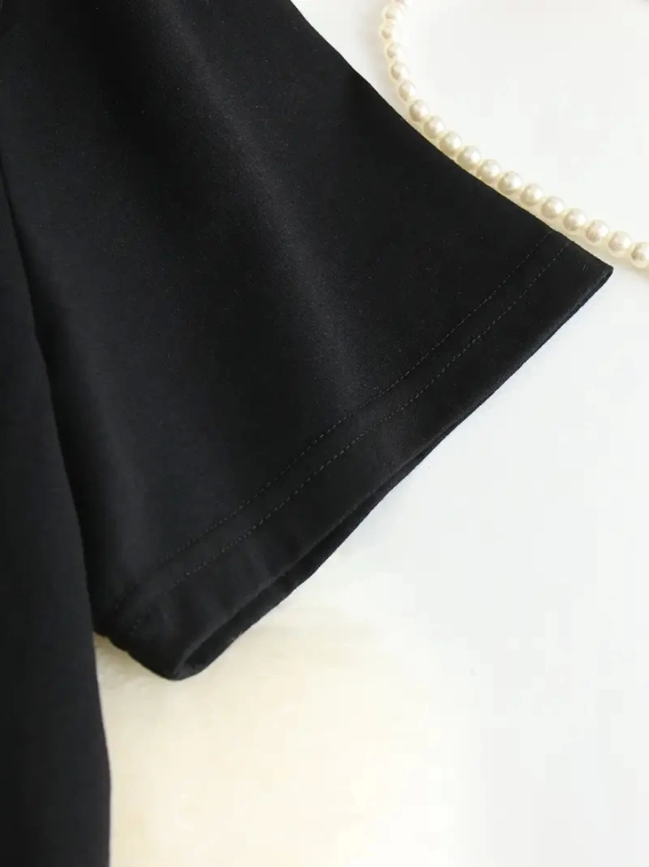 Baskılı Oversize Bisiklet Yaka T-shirt - Siyah