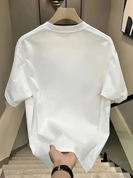 Baskılı Oversize Bisiklet Yaka T-shirt - Beyaz