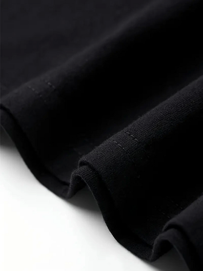 Baskılı Oversize Bisiklet Yaka T-shirt - Siyah