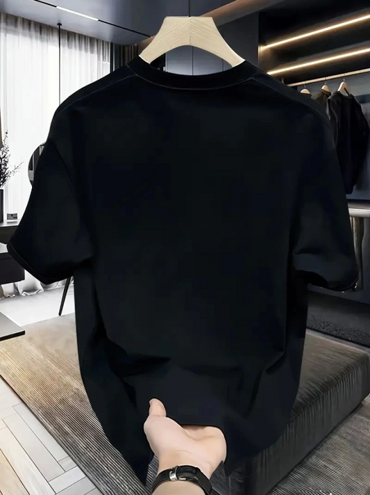 Rahat Bisiklet Yaka Tişört, Yaratıcı Karikatür Baskı - Yumuşak Polyester, Her Mevsim Giyilebilir- Siyah