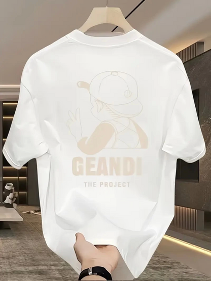 Geniş Kesim Pamuklu Tişört - GANDHI The Project Baskılı, Beyaz, Rahat Kesim, Kısa Kollu, Günlük Kıyafet, Her Gün Giyilebilecek Tişört- Beyaz