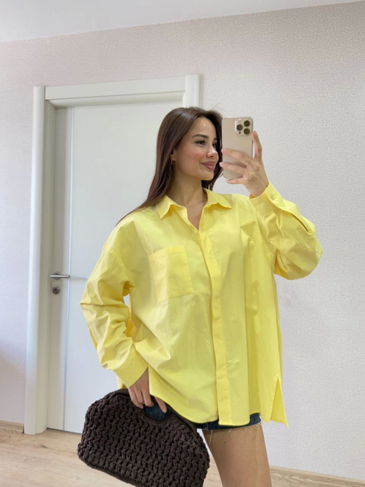 Yakalı Yandan Yırtmaçlı Gömlek - Sarı