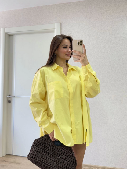 Yakalı Yandan Yırtmaçlı Gömlek - Sarı