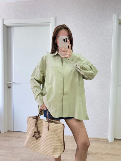 Yakalı Yandan Yırtmaçlı Gömlek - Yeşil