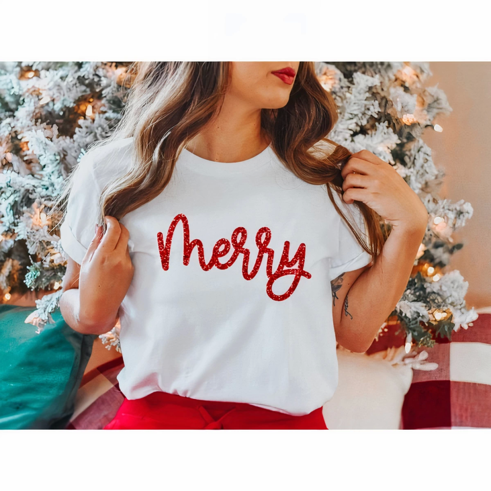 Merry Baskılı T-shirt - Beyaz