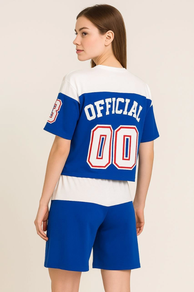 Dijital 00 Baskılı Şortlu Takım - Mavi