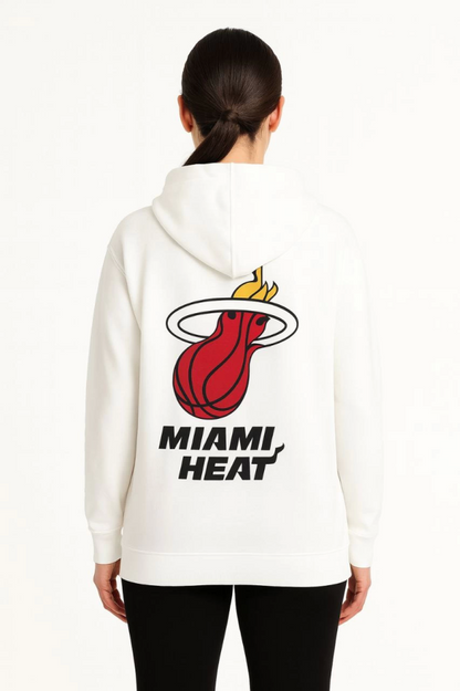 Üç İplik Kapüşonlu Ön Ve Arka Baskılı SweatShirt Hoodie - Beyaz