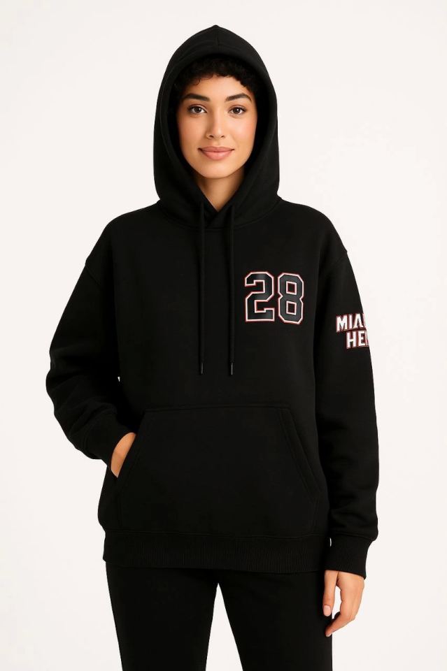 Üç İplik Kapüşonlu Ön Ve Arka Baskılı SweatShirt Hoodie - Siyah