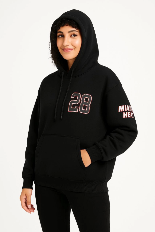 Üç İplik Kapüşonlu Ön Ve Arka Baskılı SweatShirt Hoodie - Siyah