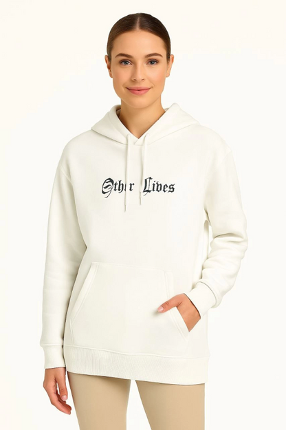 Üç İplik Kapşonlu ön Ve Arka Baskılı SweatShirt Hoodie- Beyaz