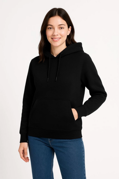 Üç İplik Kapüşonlu Kanguru Çepli SweatShirt Hoodie - Siyah