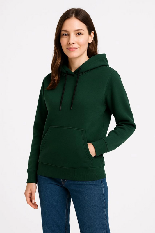 Üç İplik Kapüşonlu Kanguru Çepli SweatShirt Hoodie - Haki
