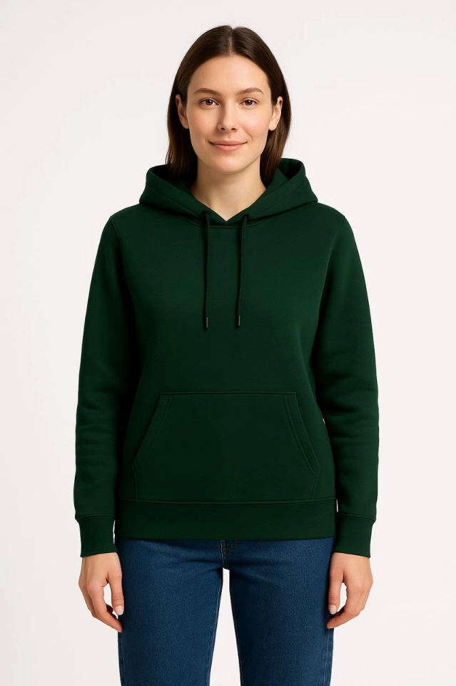 Üç İplik Kapüşonlu Kanguru Çepli SweatShirt Hoodie - Haki