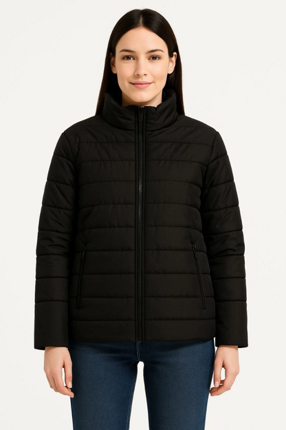 Bomber Mont Ceket - Su İtici Kumaş, Kapitone Astarlı, Fermuarlı, Kışlık - Siyah