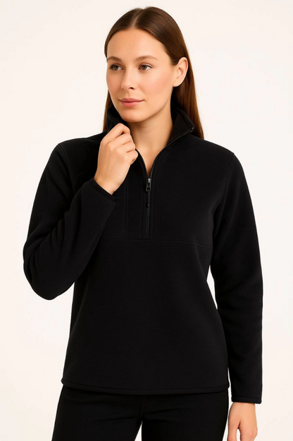 Polar Kazak - Dik Yaka, Yarım Fermuarlı, Fermuarlı Göğüs Cepli, Siyah Biyeli, Kışlık Rahat Regular Fit Günlük Model - Siyah