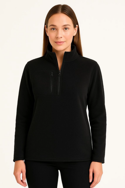 Polar Kazak - Dik Yaka, Yarım Fermuarlı, Fermuarlı Göğüs Cepli, Siyah Biyeli, Kışlık Rahat Regular Fit Günlük Model - Siyah