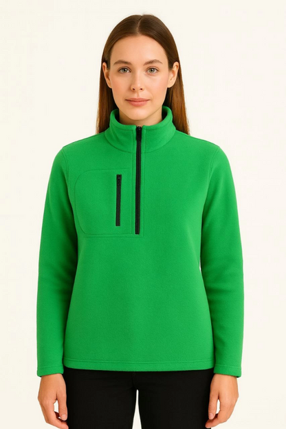 Polar Kazak - Dik Yaka, Yarım Fermuarlı, Fermuarlı Göğüs Cepli, Siyah Biyeli, Kışlık Rahat Regular Fit Günlük Model - Yeşil