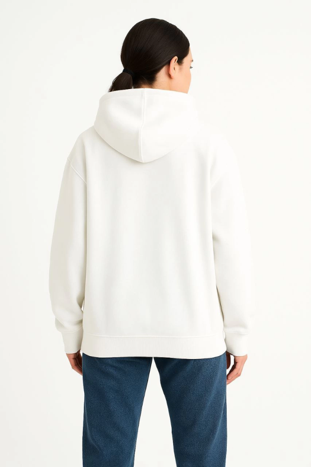 Samuray Ninja Çift Kapşonlu ZIP Fermuarlı Kanguru Çepli Hoodie Maske Detaylı Swetshirt - Beyaz