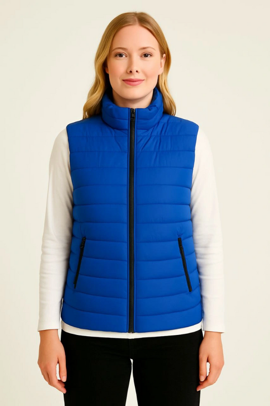 Şişme Fermuarlı Yelek Su Itici Kapitone Astarlı Kumaş Cepli Hafif Kışlık Spor Rahat Kalıp - Saks Mavisi