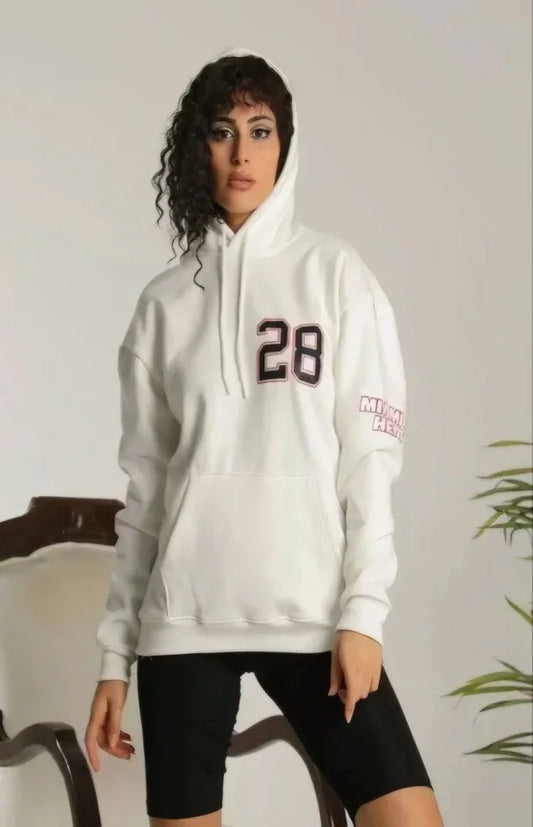 Unisex Kapşonlu Baskılı Sweetshirt - Beyaz