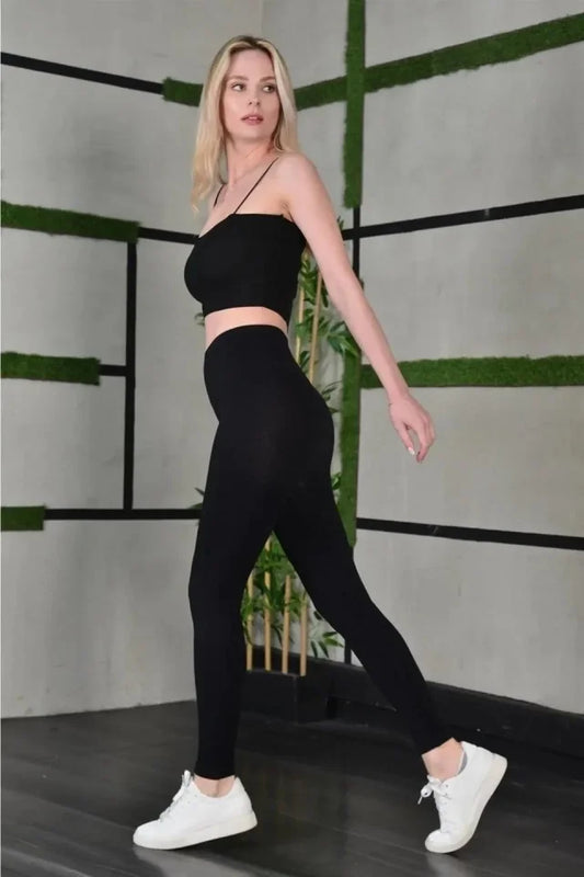Full Likra Extra Toparlayıcı Yüksek Bel Dar Kalıp Günlük Spor Tayt - Siyah