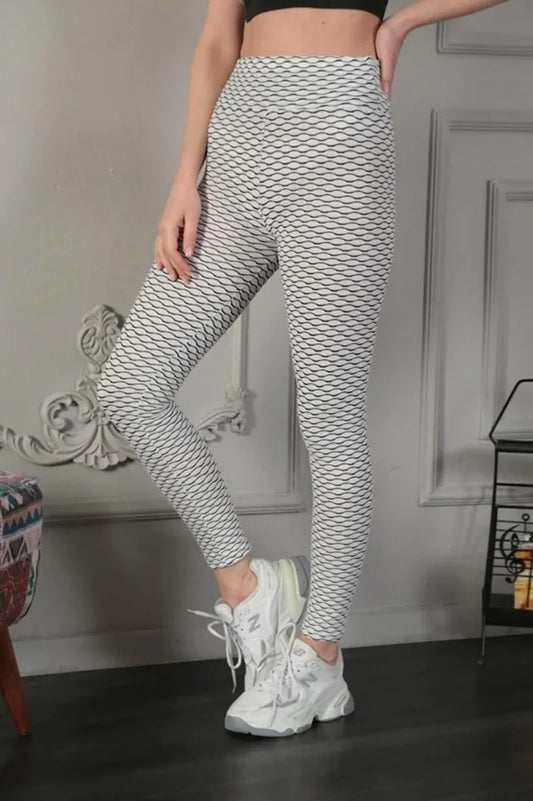 Yüksek Bel Toparlayıcı Likralı Büzgülü Tayt - Beyaz