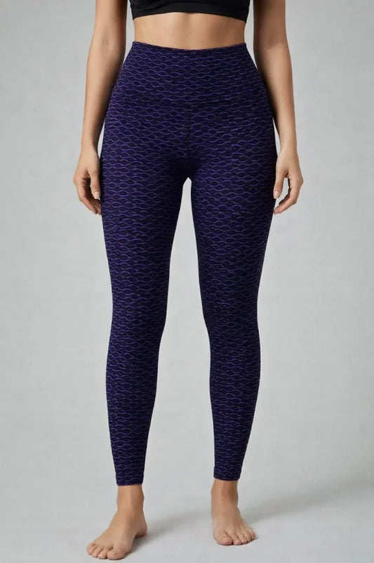 Yüksek Bel Toparlayıcı Likralı Büzgülü Tayt - Mavi